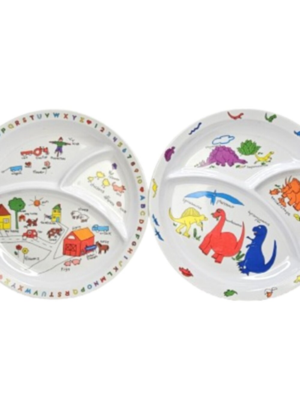 Vintage 1987 Anacapa Melamine Dinosaur & Farm Animal ABC's 10" Divided Plate